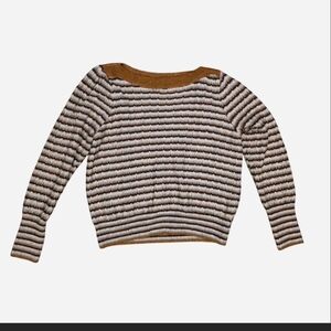 Nine West Striped Crewneck Sweater in Brown & Cream